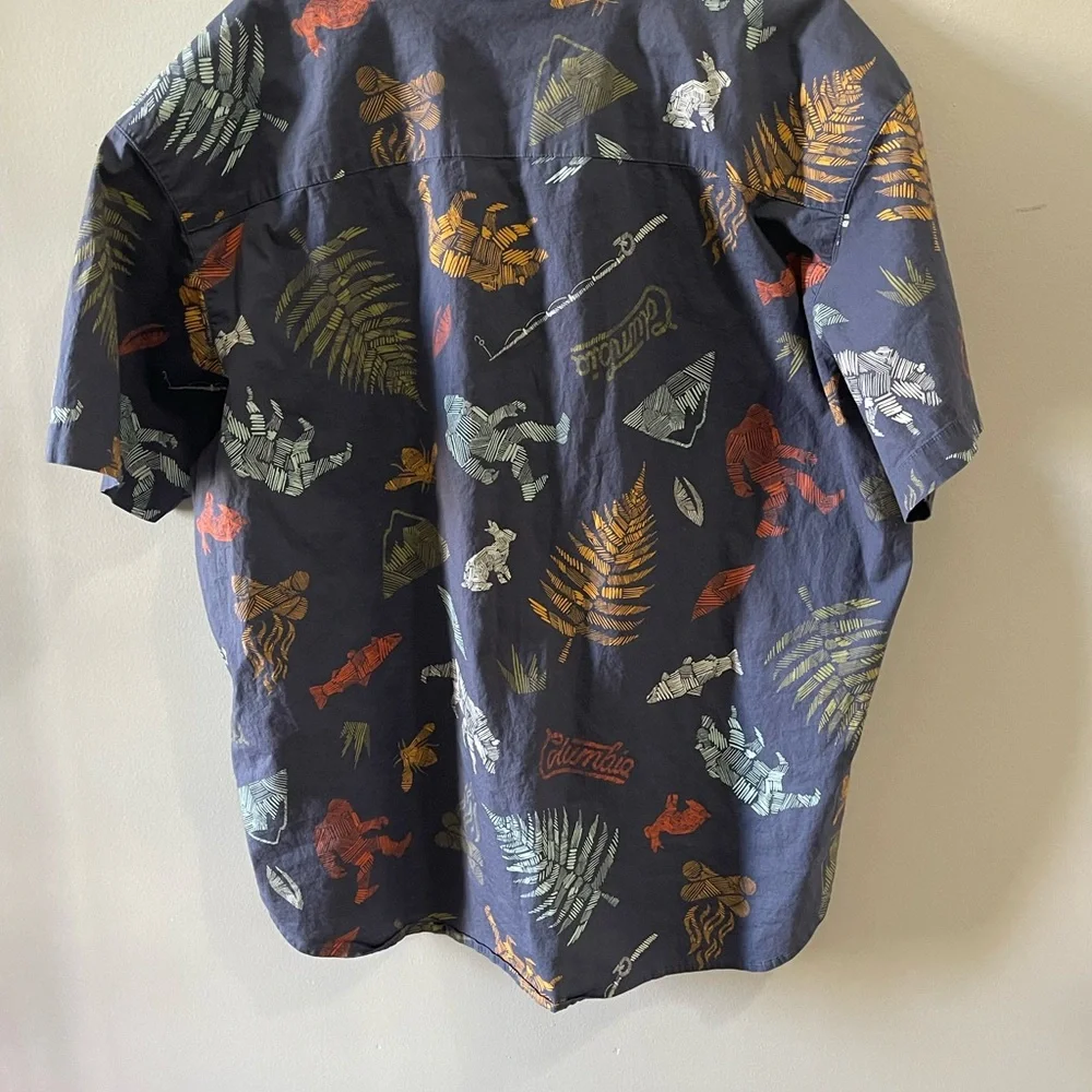 COLUMBIA MENS blue  button down camping print short sleeve shirt with print XXL - Picture 3 of 8